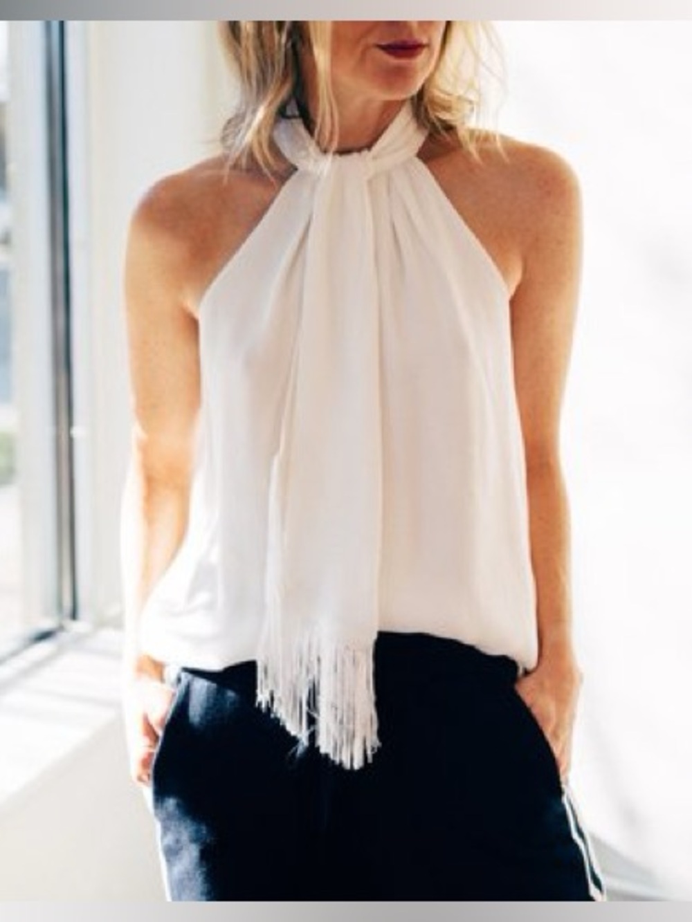 NWT Joie Leikyn Fringe Blouse in Porcelain White, size S